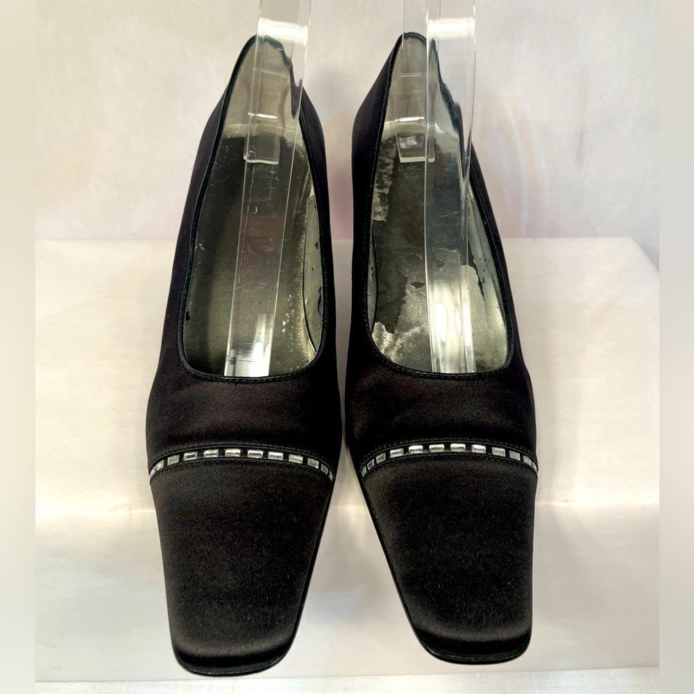 Elegant Black Satin with Rhinestones 2.5”
Heels by Anne Klein